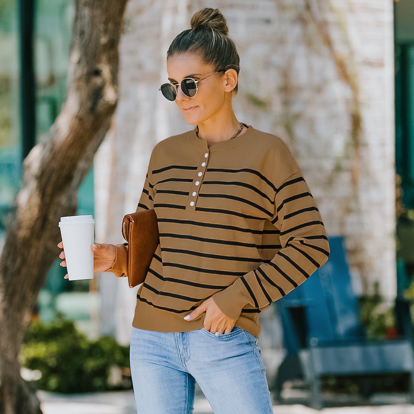 Brown & Black Horizontal Striped Acrylic Top