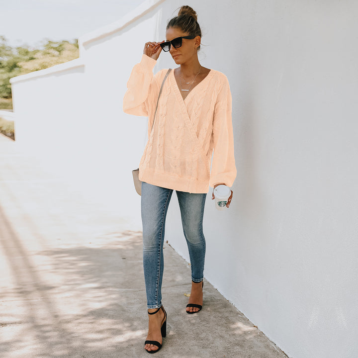 V-Neck Cable Knit Self Design Acrylic Pullover with Embroidered Detail