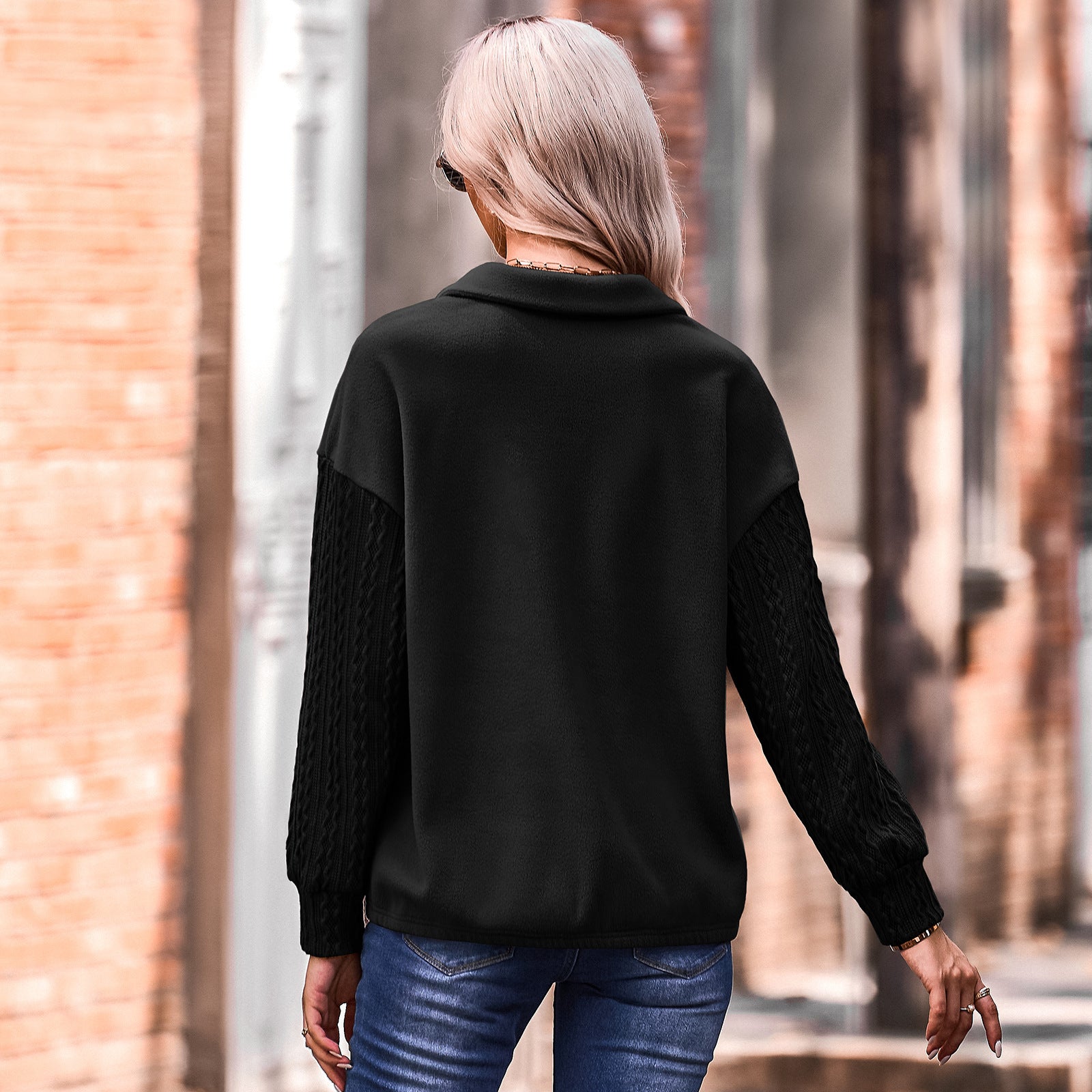 Women Black Solid Sweatshirt