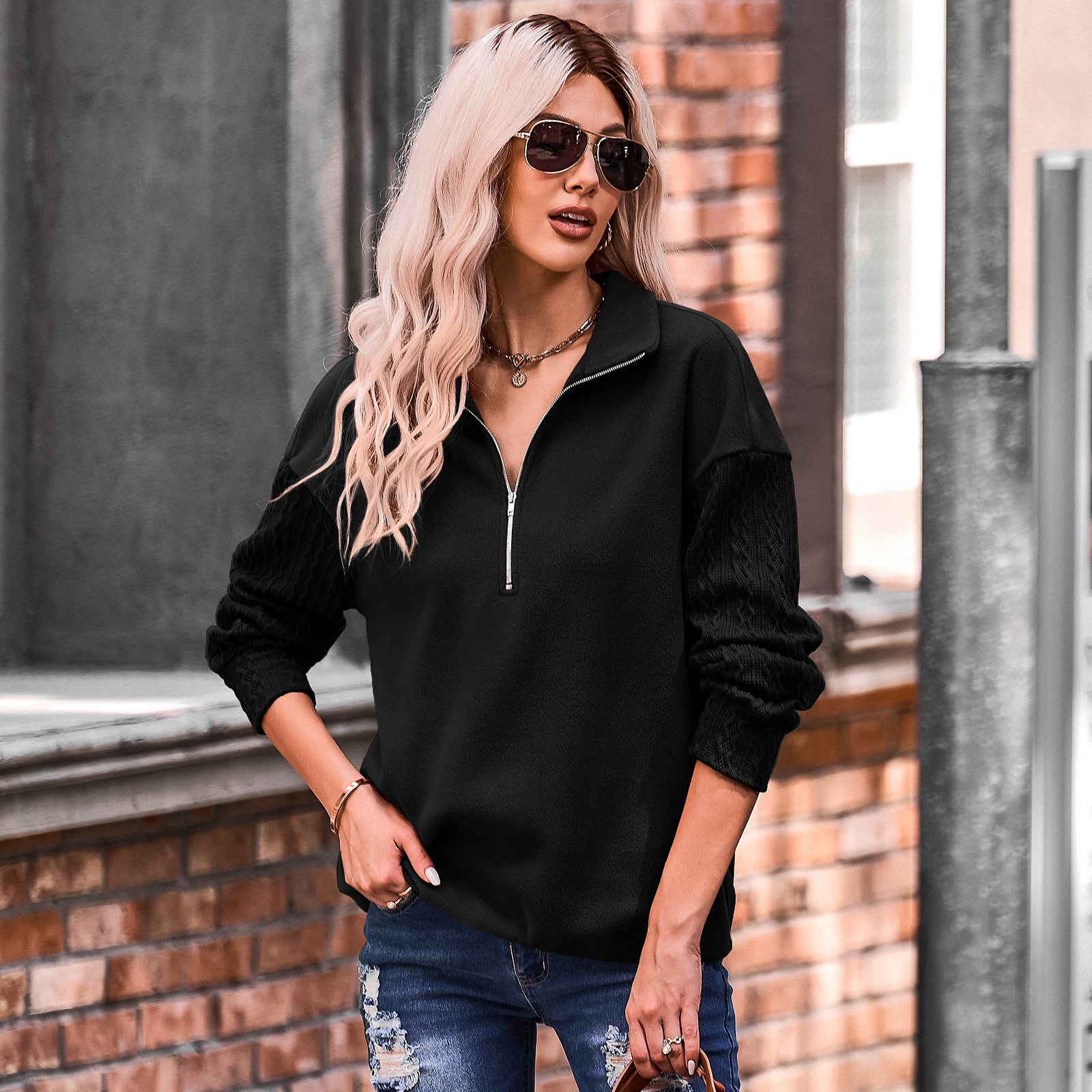 Women Black Solid Sweatshirt