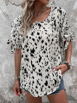 Abstract Printed Flared Sleeves Top