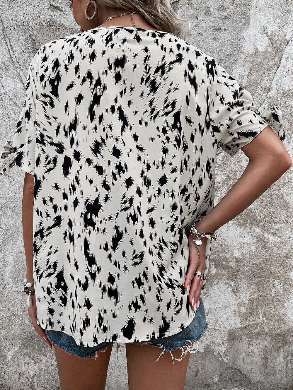 Abstract Printed Flared Sleeves Top