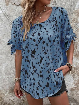 Blue Abstract Printed Round Neck Top