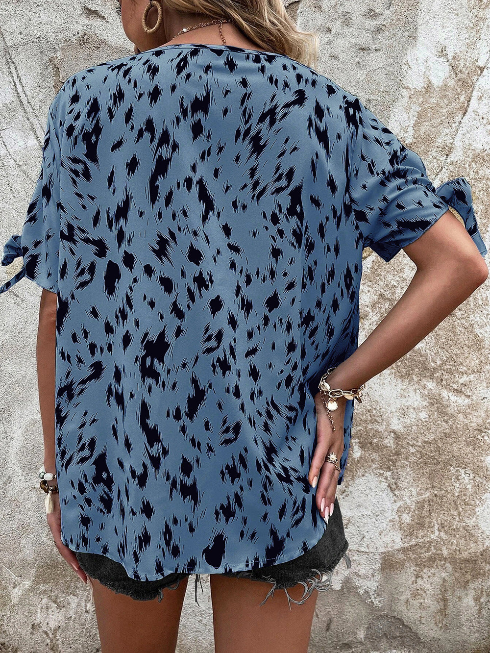 Blue Abstract Printed Round Neck Top
