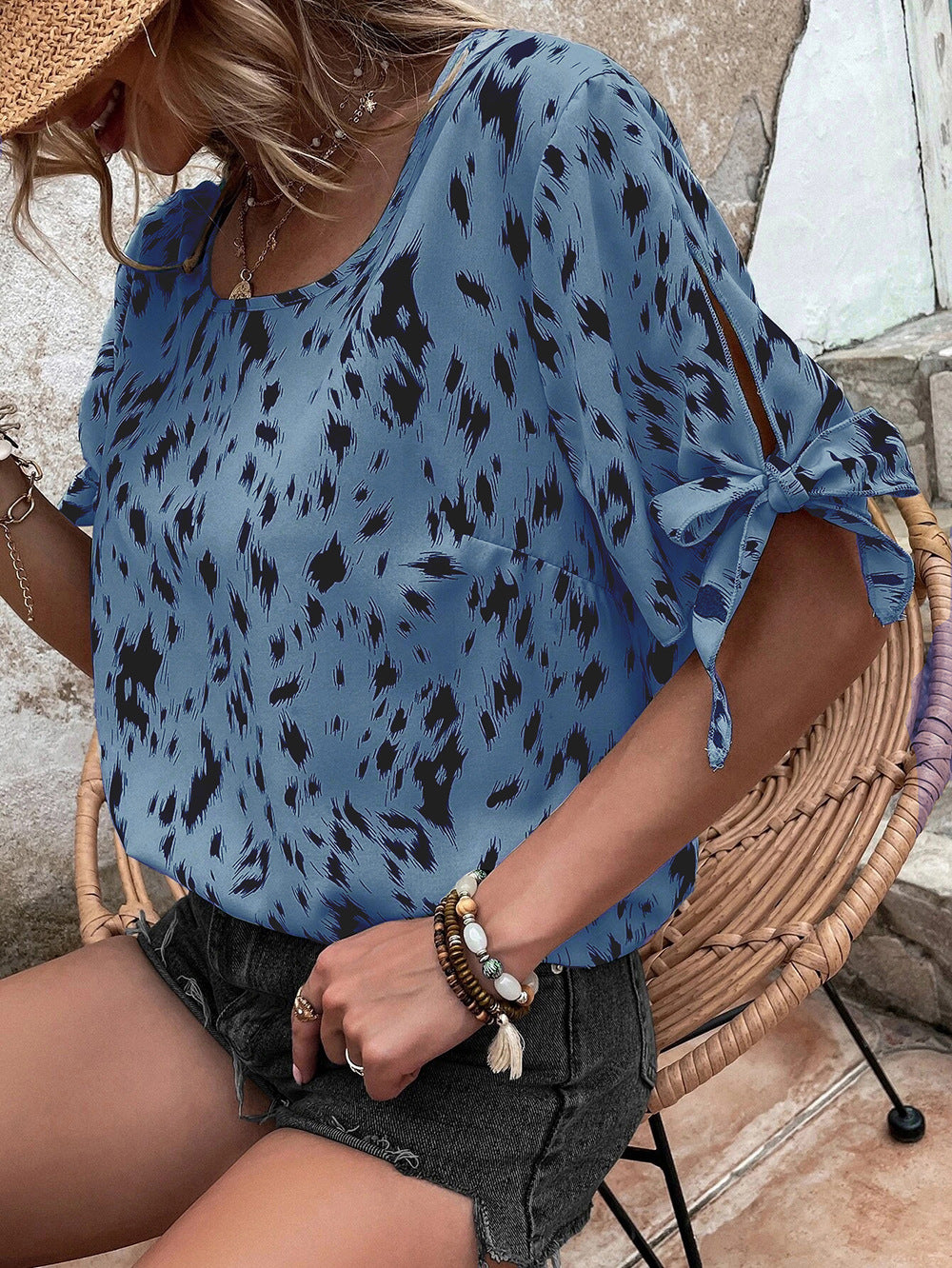 Blue Abstract Printed Round Neck Top