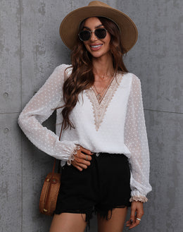 Women White V-Neck Self Design Top