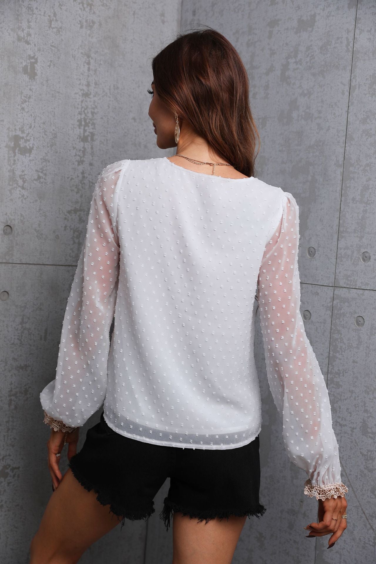 Women White V-Neck Self Design Top