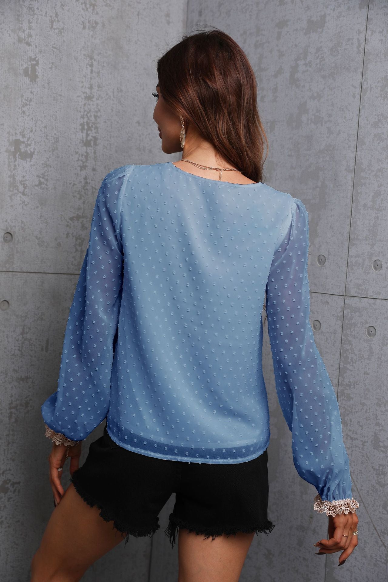 Blue V-Neck Casual Regular Top