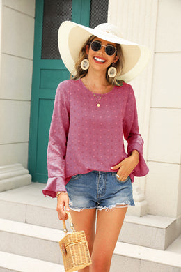 Pink Self Design Round Neck Top