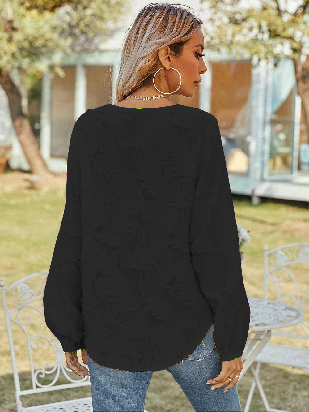 Women Black Bishop Sleeves Top