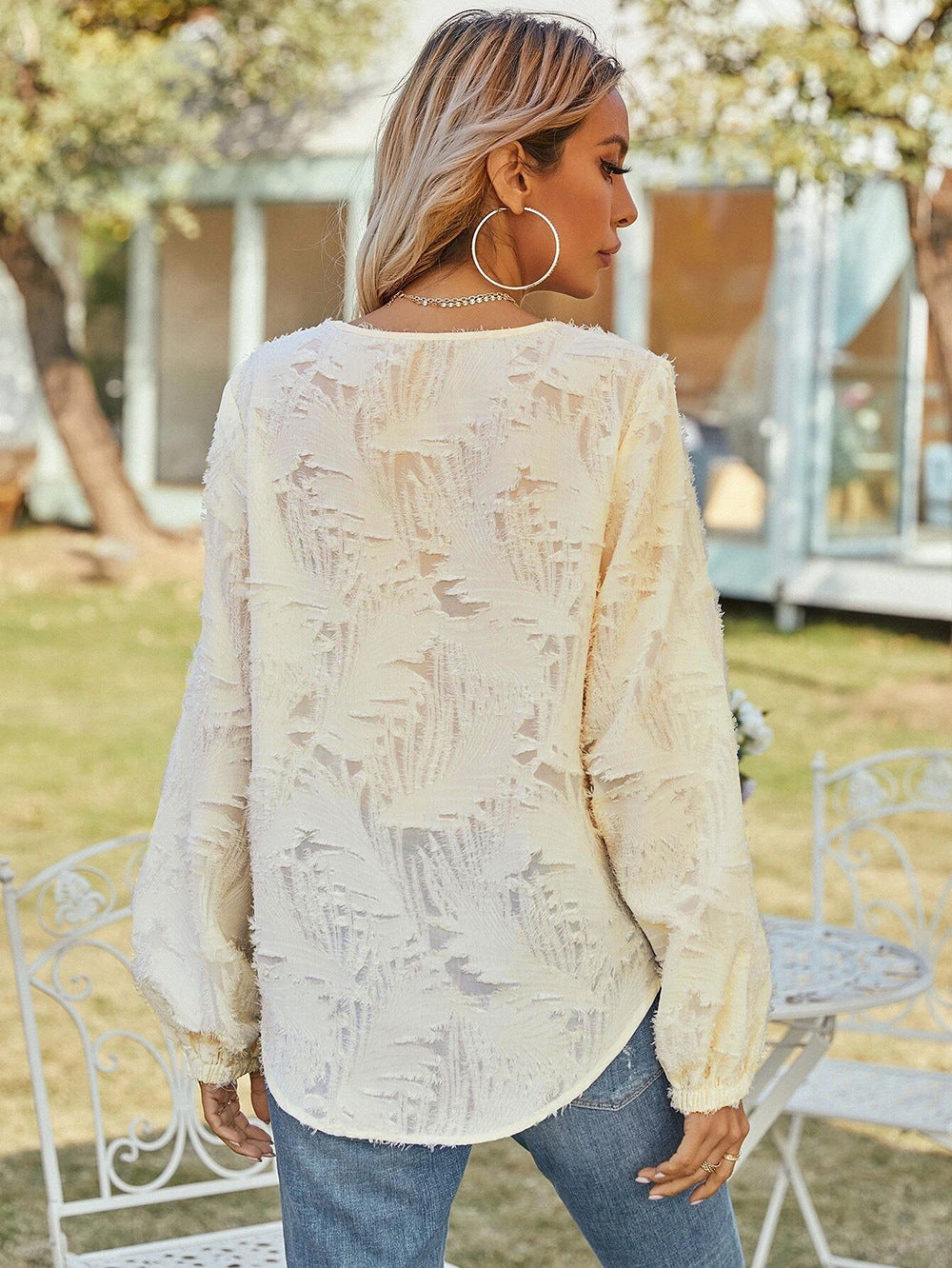 Women Cream-Coloured Self Design Top