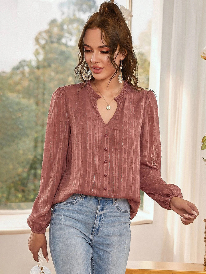 Women Brown V-Neck Sheer Top