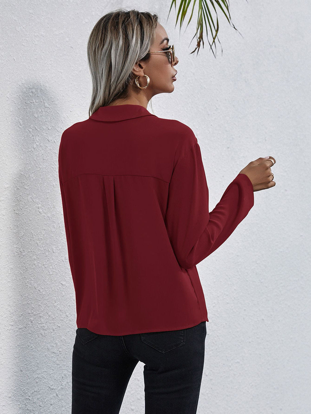 Maroon Solid Shirt Style Top