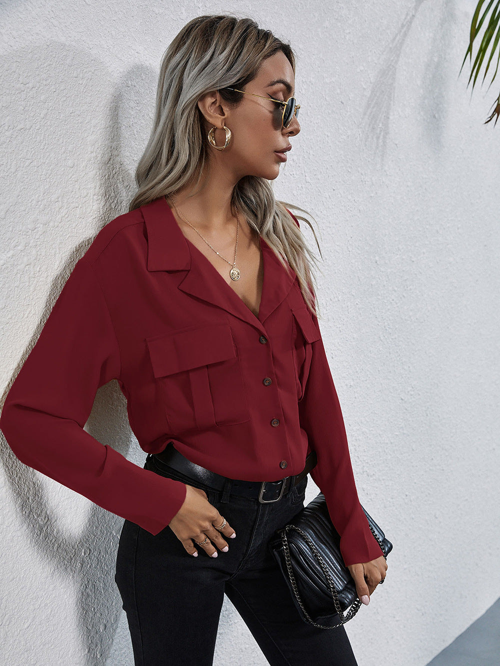 Maroon Solid Shirt Style Top