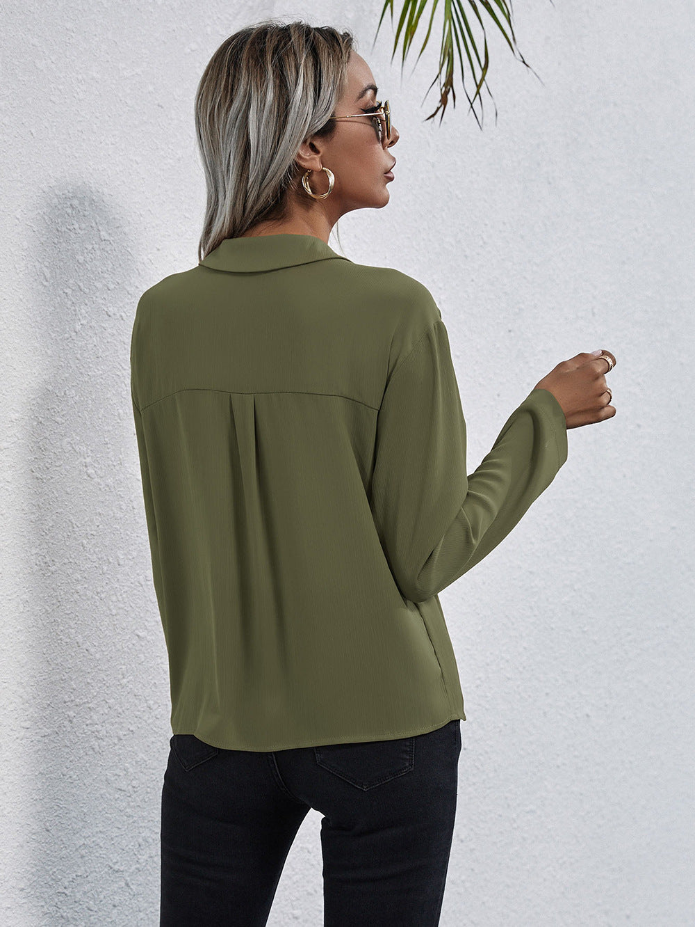 Women Olive Green Shirt Style Top