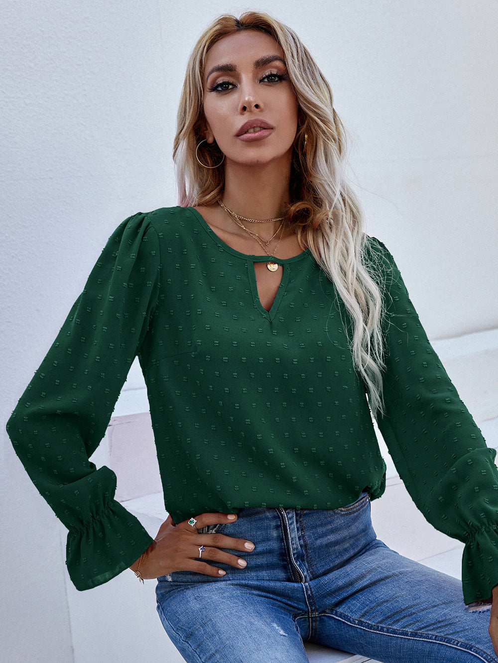 Women Green Solid Top