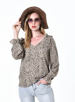 Beige Animal Print Wrap Top