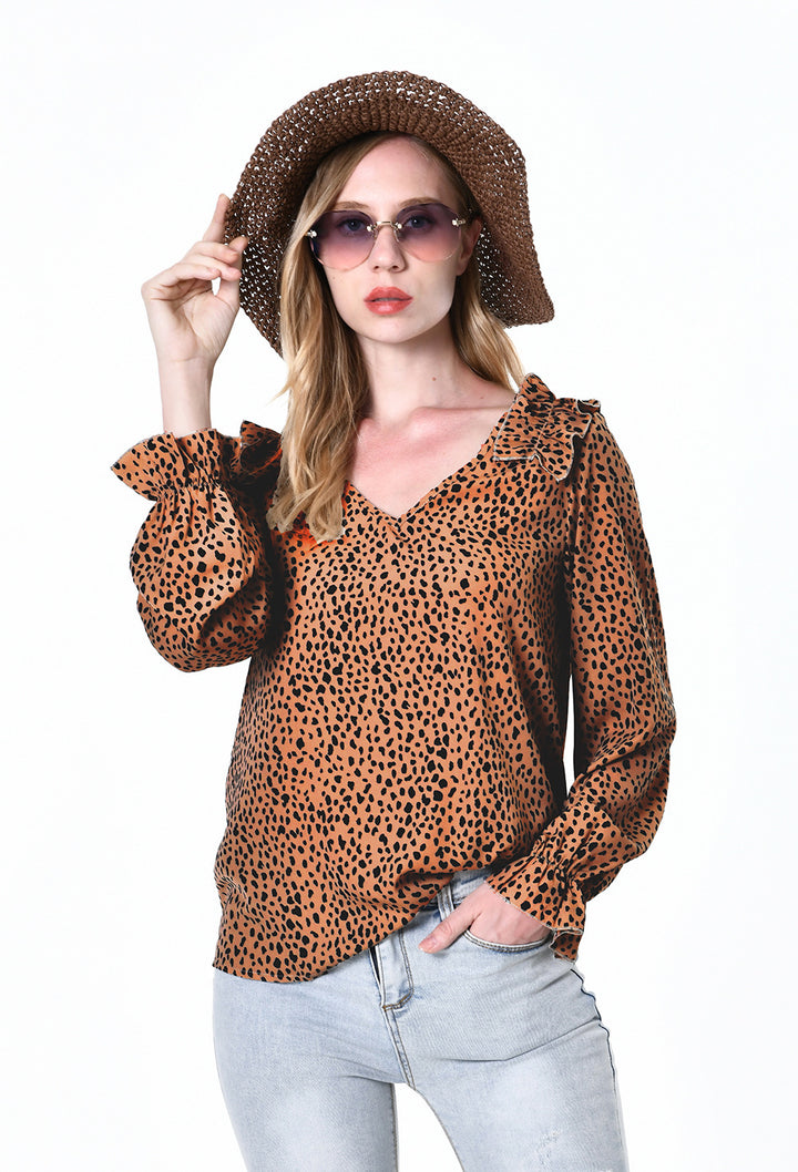 Brown Floral Print Top