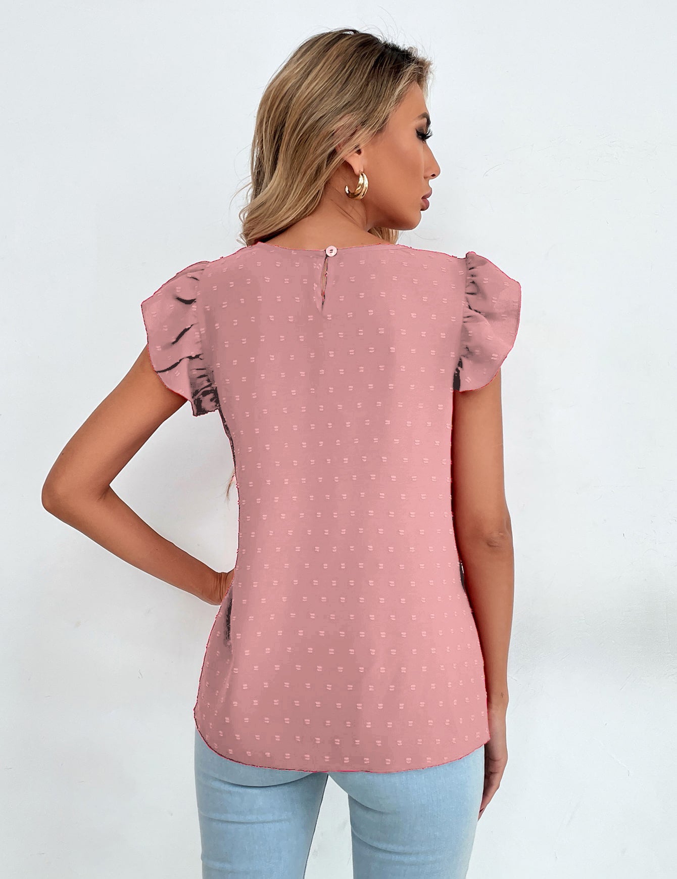 Pink Print Keyhole Neck Top