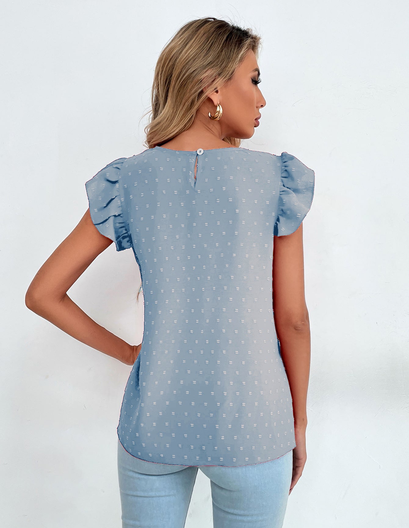Blue Print Keyhole Neck Top
