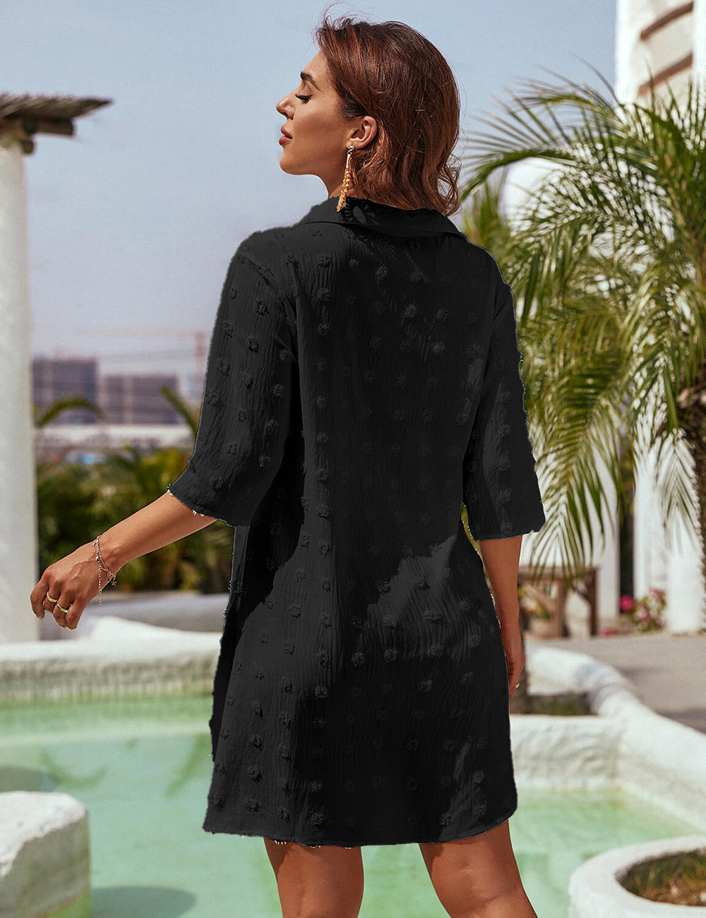Black Geometric Mini Shirt Dress