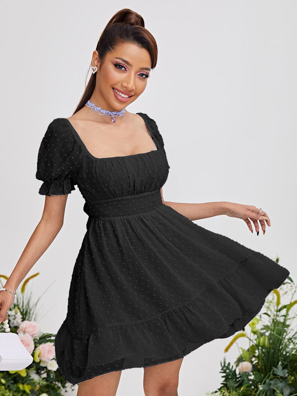 Women Black Solid Party Dress