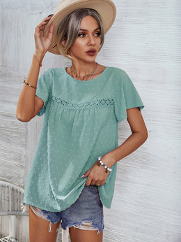 Green Self Design Lace Casual Top