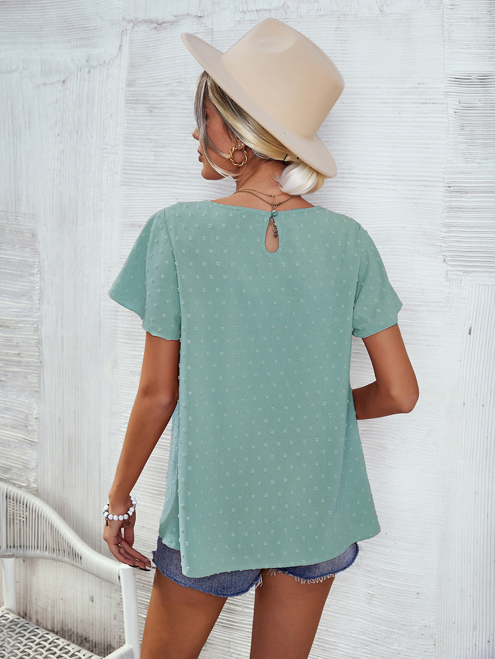 Green Self Design Lace Casual Top
