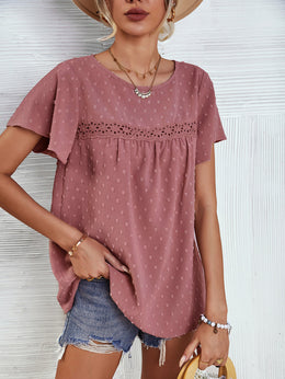 Pink Round Neck Flared Sleeve Top