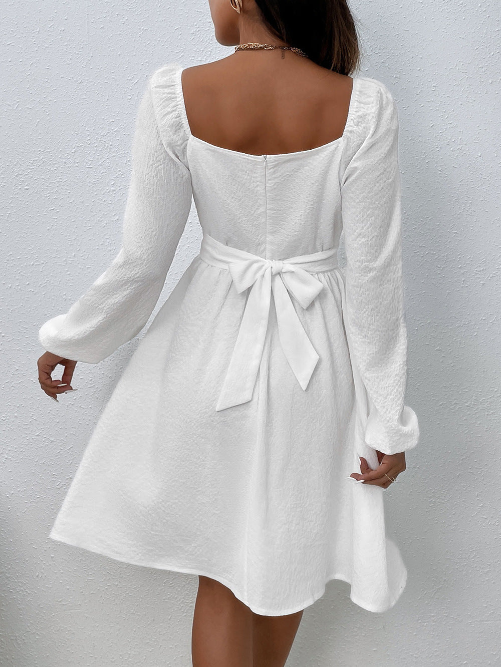 White Solid Fit and Flare Dress
