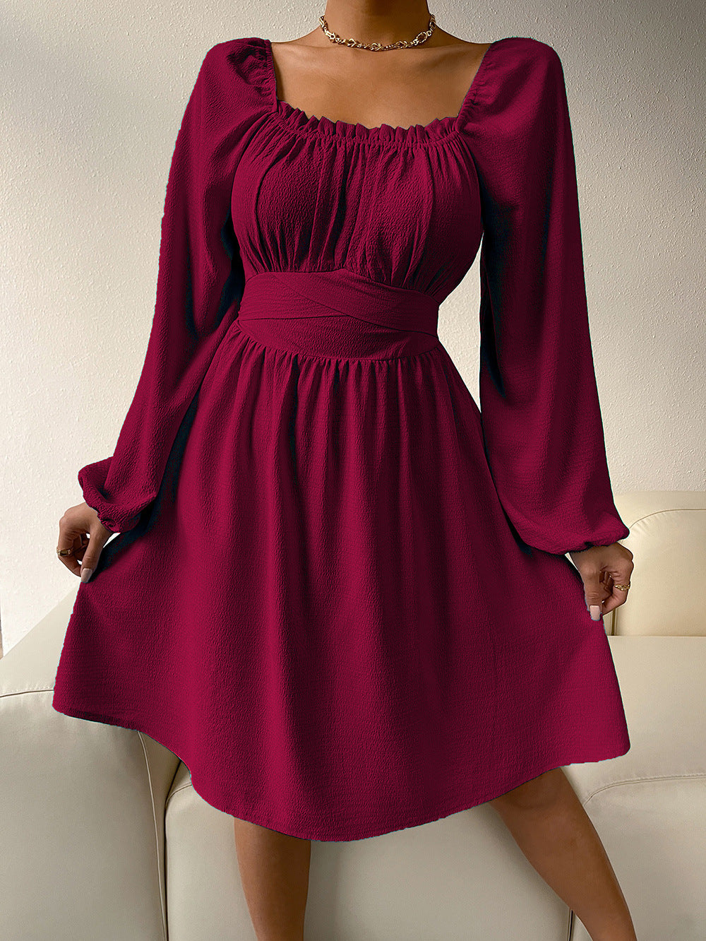 Maroon Knee Length A-Line Dress
