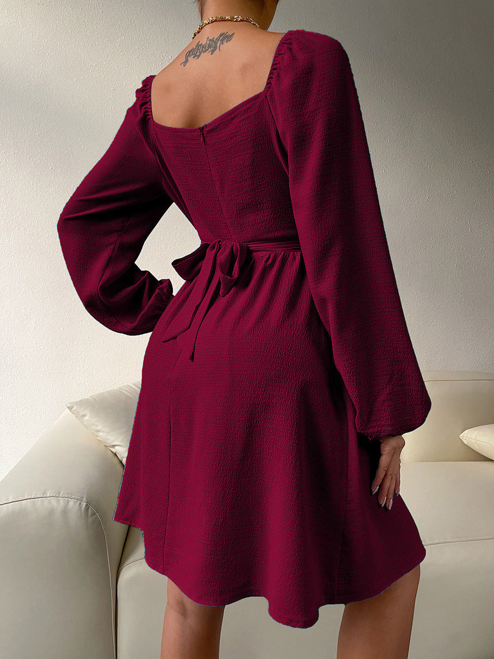 Maroon Knee Length A-Line Dress