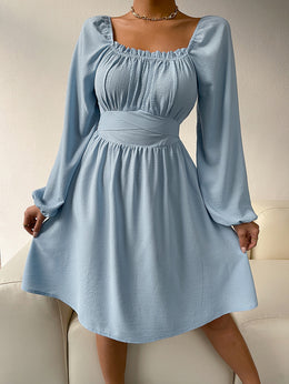 Blue Fit and Flare Knee Length Dress