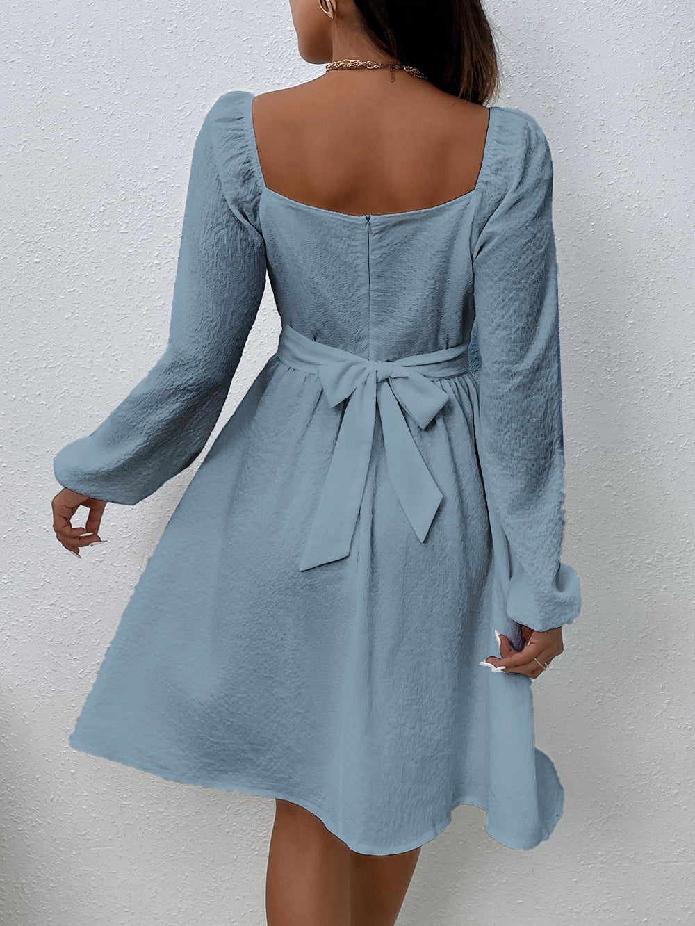Blue Fit and Flare Knee Length Dress