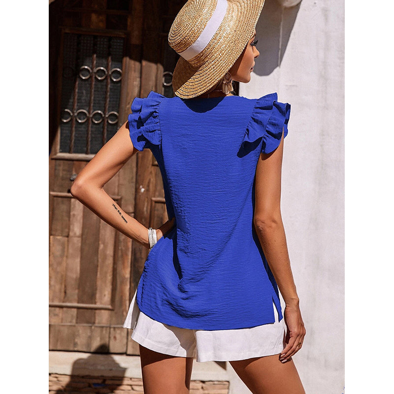 Blue Flutter Sleeve Top