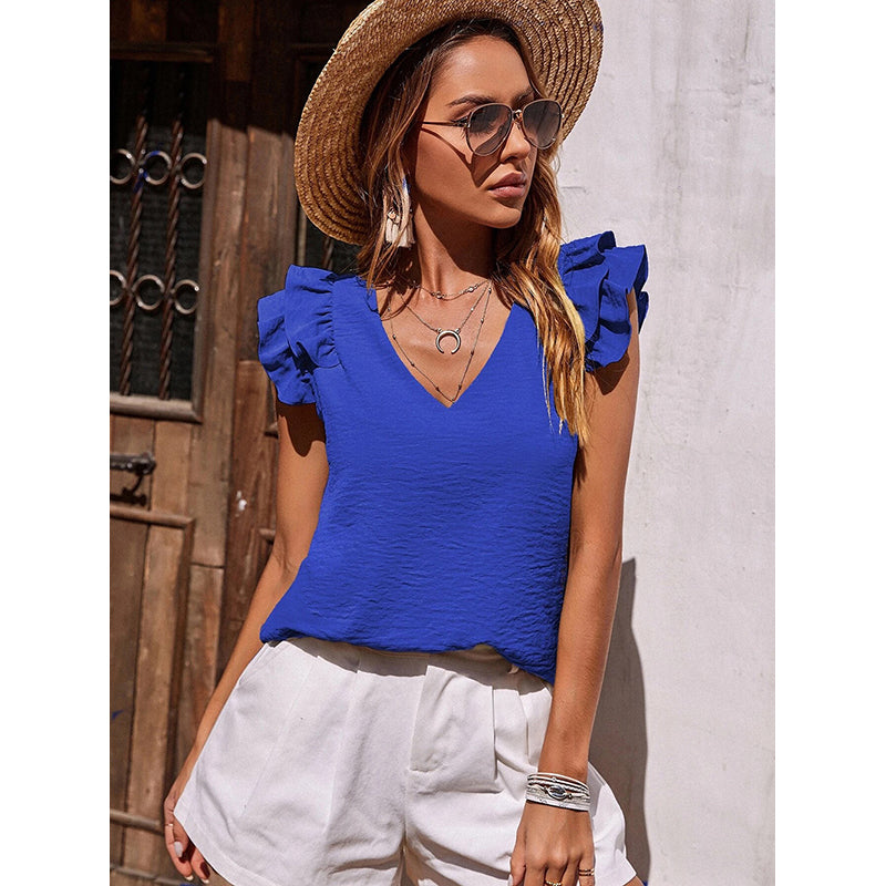 Blue Flutter Sleeve Top