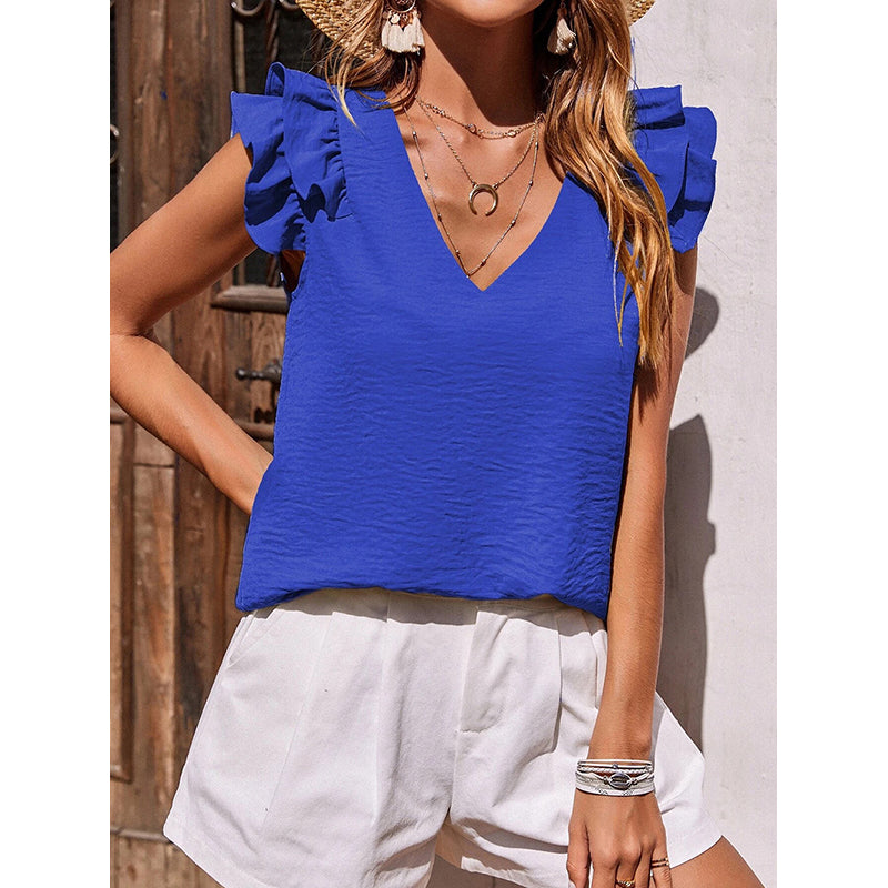 Blue Flutter Sleeve Top