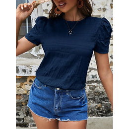 Navy Blue Solid Regular Top