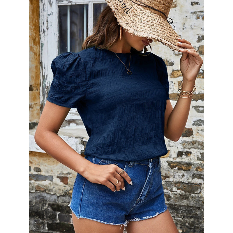 Navy Blue Solid Regular Top