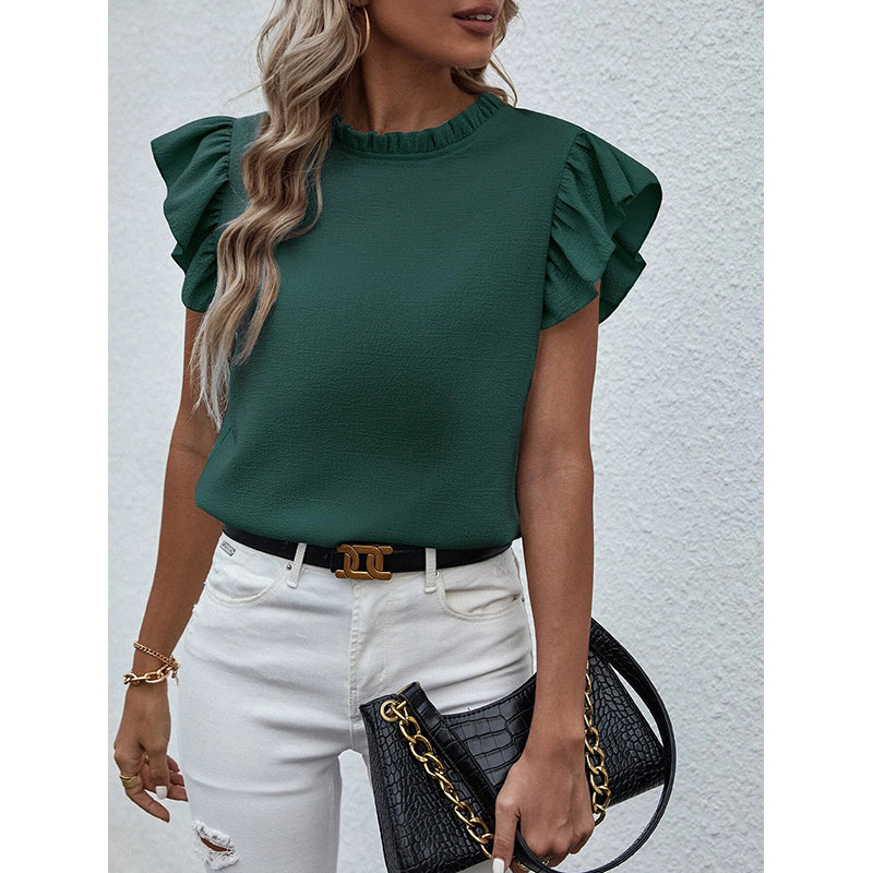 Green Flutter Sleeve Regular Top
