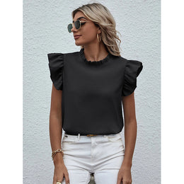 Black Flutter Sleeve Regular Top