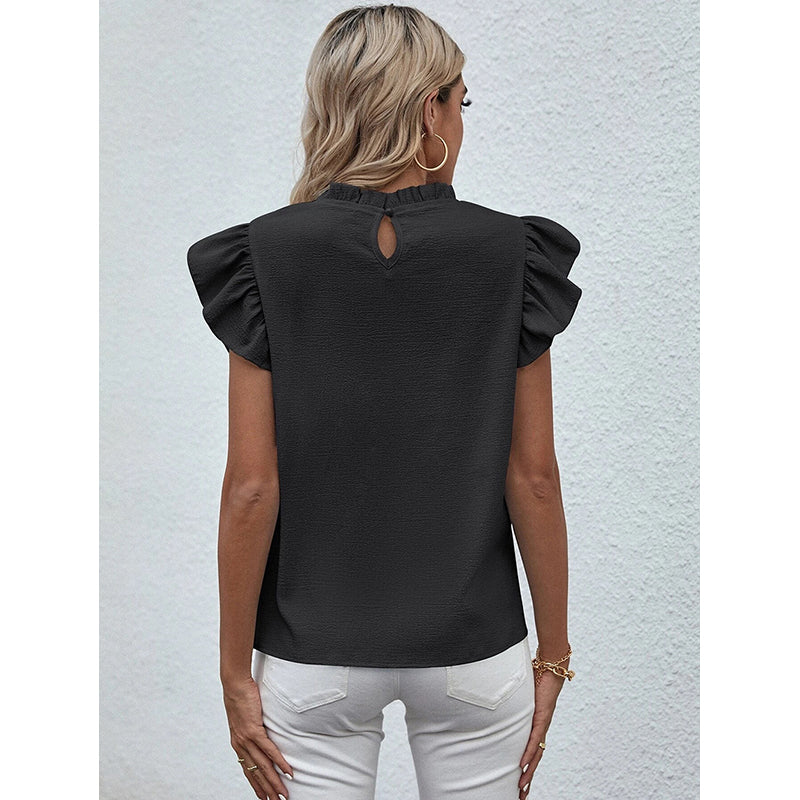Black Flutter Sleeve Regular Top