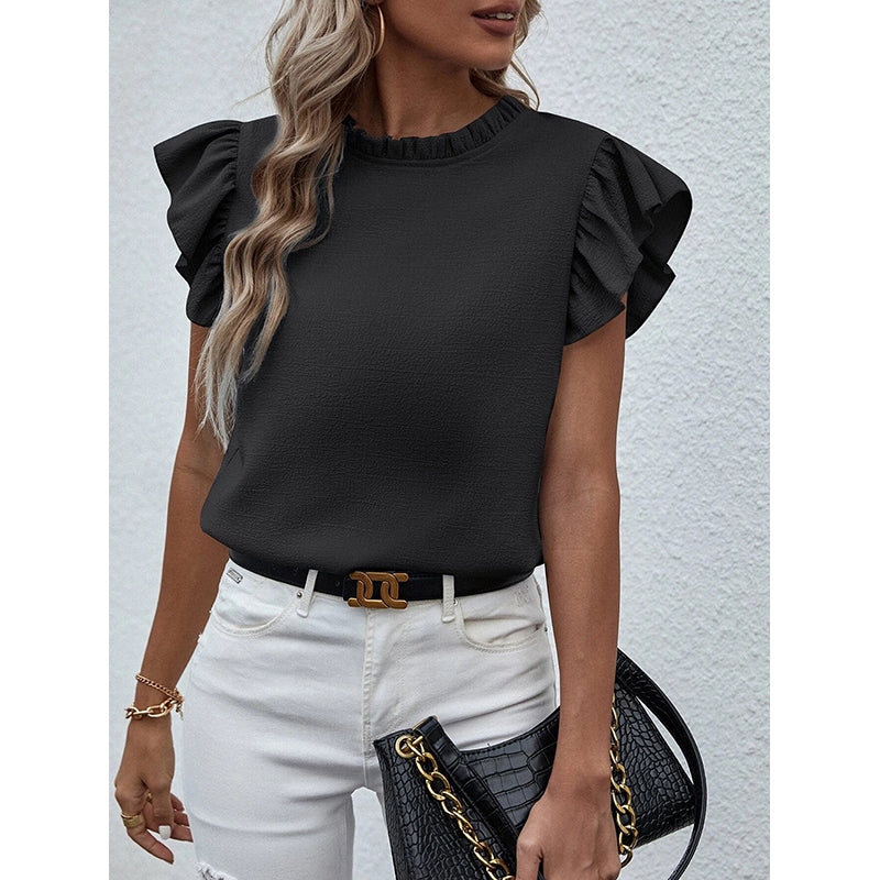 Black Flutter Sleeve Regular Top