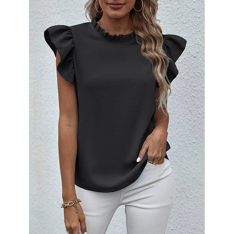 Black Flutter Sleeve Regular Top