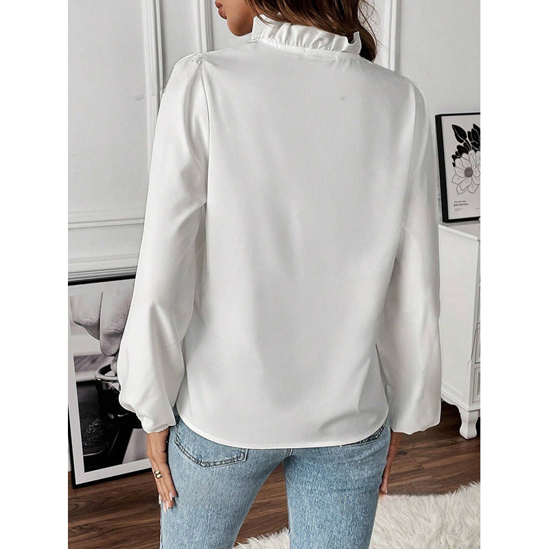White Spread Collar Casual Shirt
