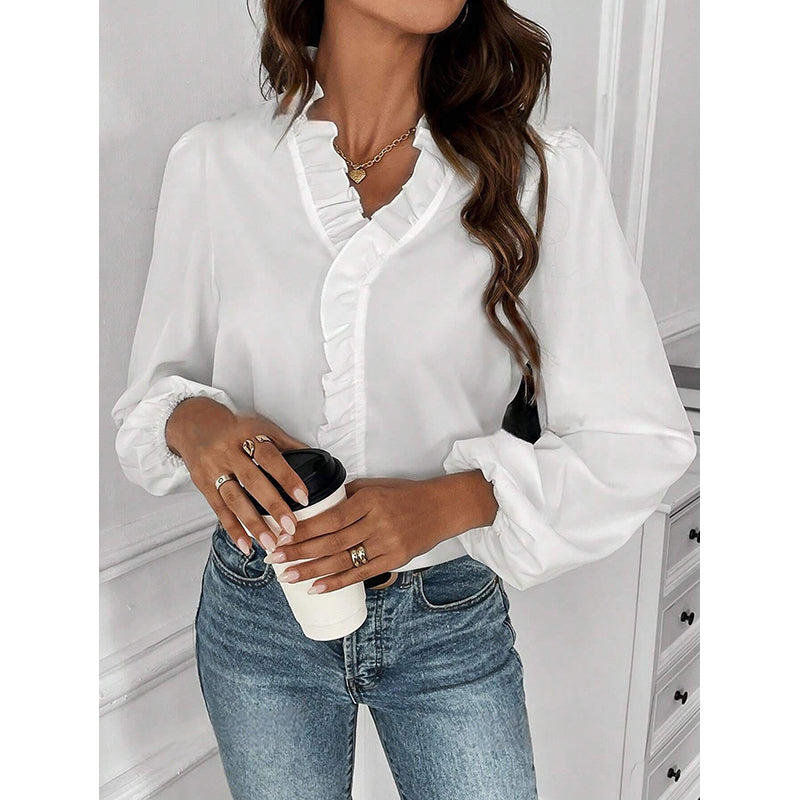 White Spread Collar Casual Shirt