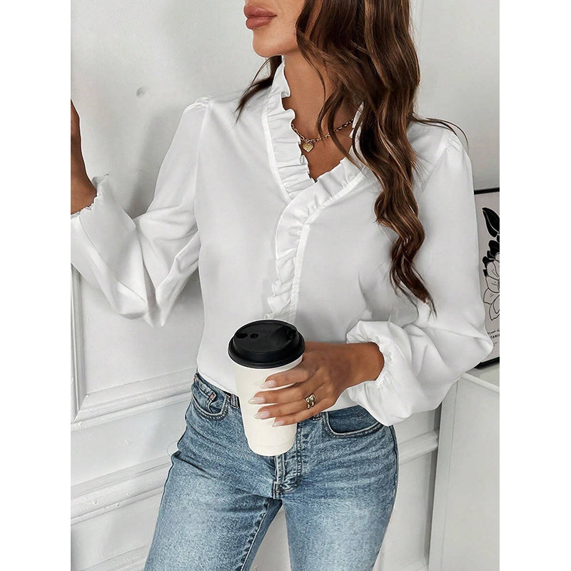 White Spread Collar Casual Shirt