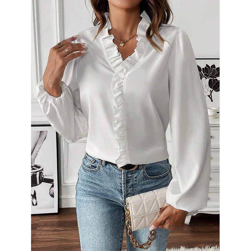 White Spread Collar Casual Shirt