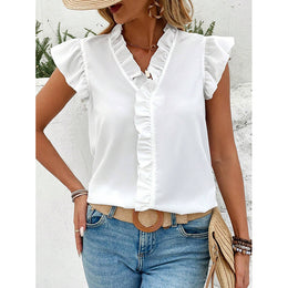 V-Neck Flutter Sleeve Shirt Style Top