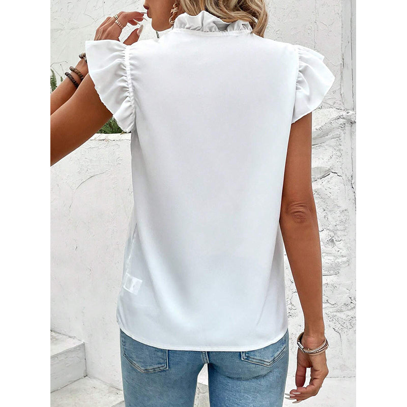 V-Neck Flutter Sleeve Shirt Style Top